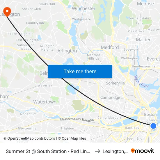 Summer St @ South Station - Red Line Entrance to Lexington, MA map