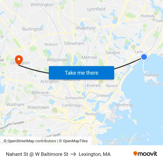 Nahant St @ W Baltimore St to Lexington, MA map