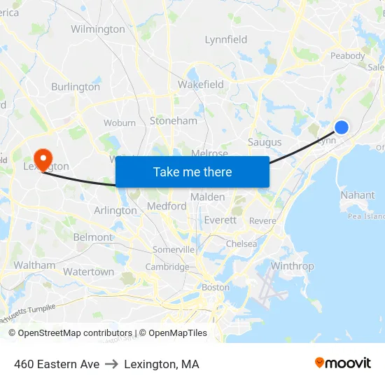 460 Eastern Ave to Lexington, MA map
