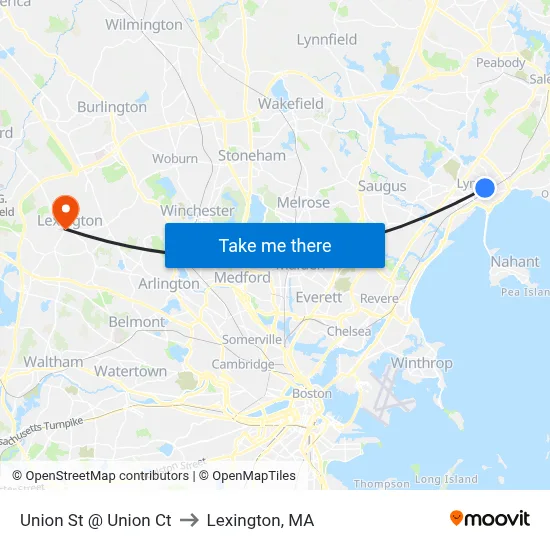 Union St @ Union Ct to Lexington, MA map
