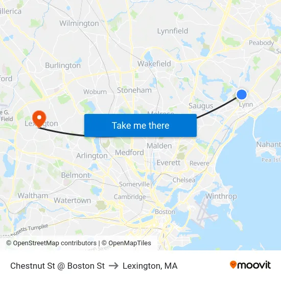 Chestnut St @ Boston St to Lexington, MA map