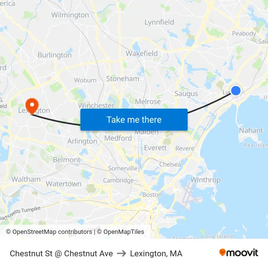 Chestnut St @ Chestnut Ave to Lexington, MA map