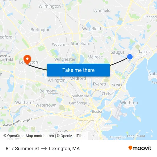 817 Summer St to Lexington, MA map