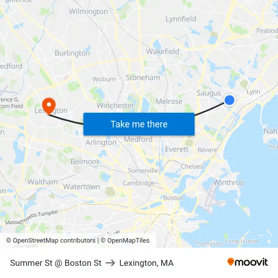 Summer St @ Boston St to Lexington, MA map