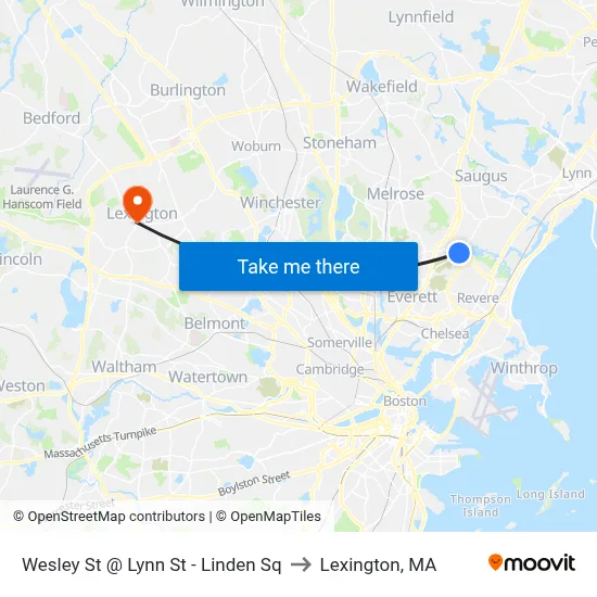 Wesley St @ Lynn St - Linden Sq to Lexington, MA map