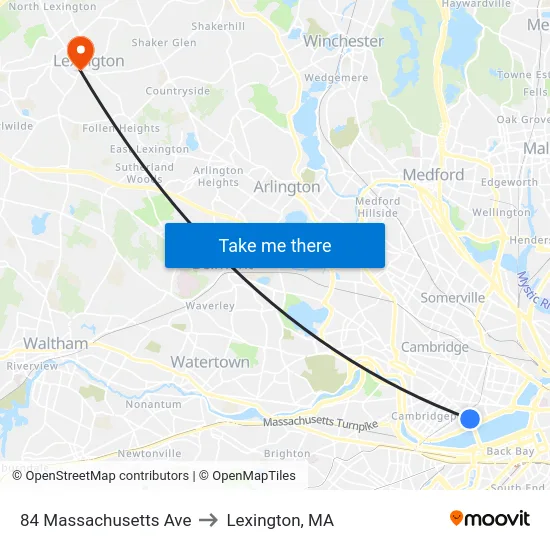 84 Massachusetts Ave to Lexington, MA map