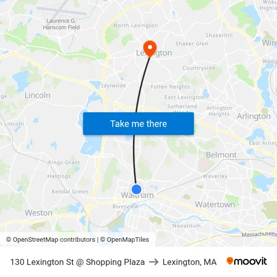 130 Lexington St @ Shopping Plaza to Lexington, MA map