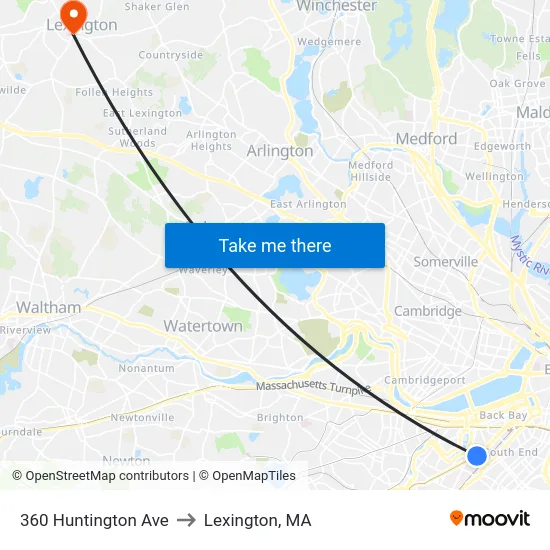 360 Huntington Ave to Lexington, MA map