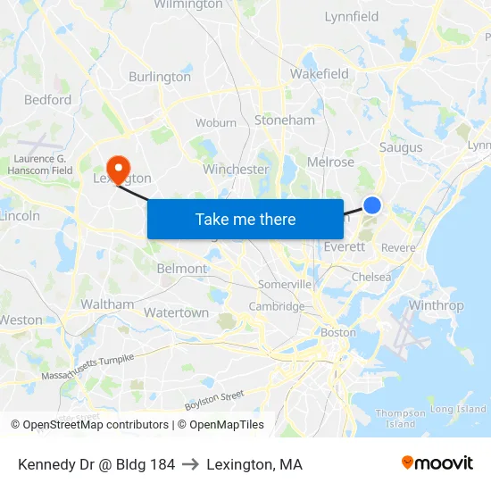 Kennedy Dr @ Bldg 184 to Lexington, MA map