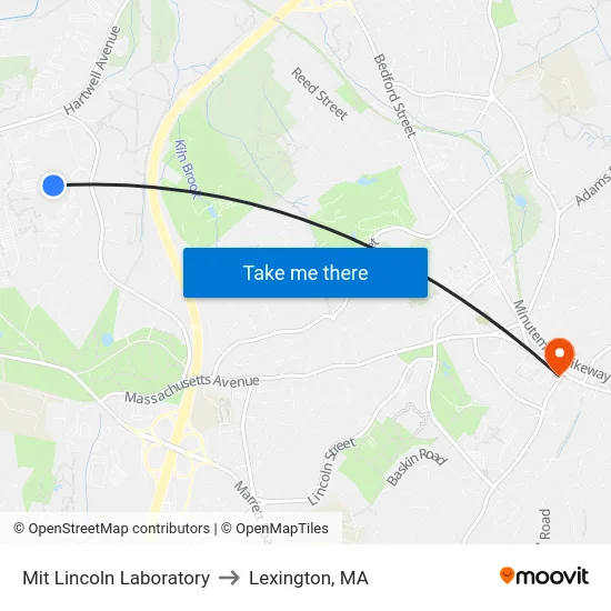 Mit Lincoln Laboratory to Lexington, MA map