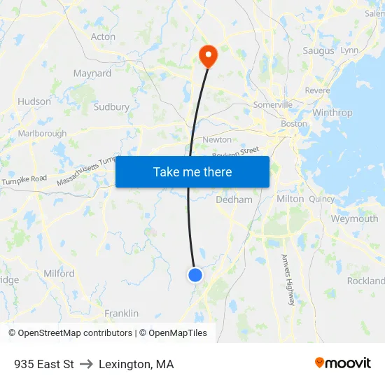 935 East St to Lexington, MA map