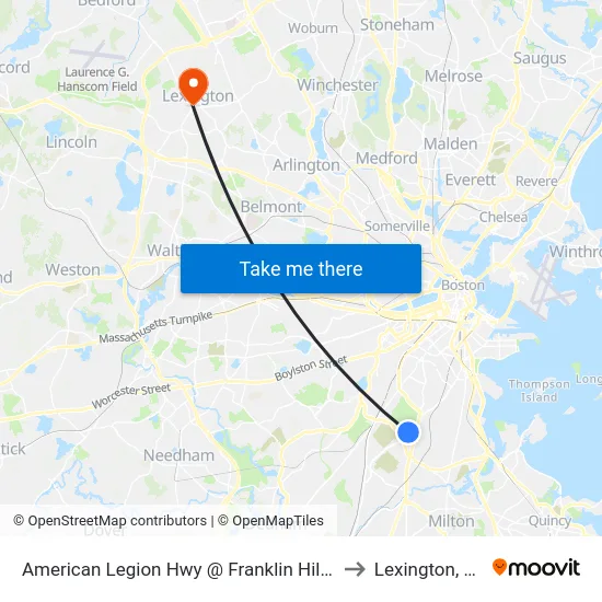 American Legion Hwy @ Franklin Hill Ave to Lexington, MA map