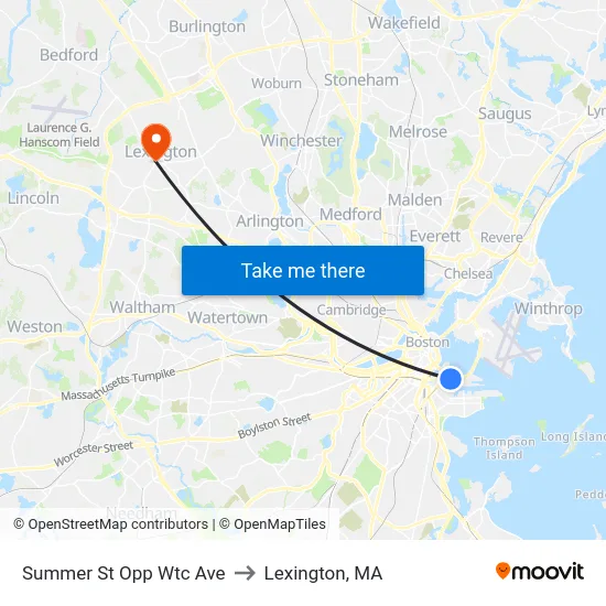 Summer St Opp Wtc Ave to Lexington, MA map