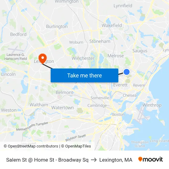 Salem St @ Home St - Broadway Sq to Lexington, MA map