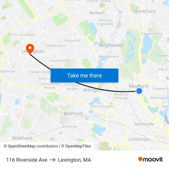 116 Riverside Ave to Lexington, MA map