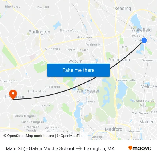 Main St @ Galvin Middle School to Lexington, MA map
