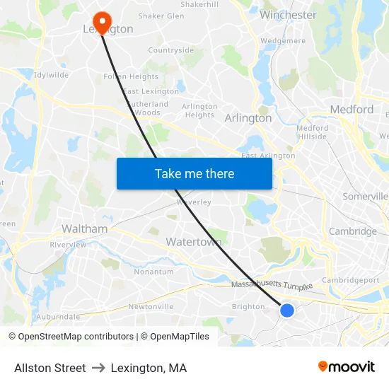 Allston Street to Lexington, MA map