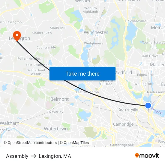 Assembly to Lexington, MA map