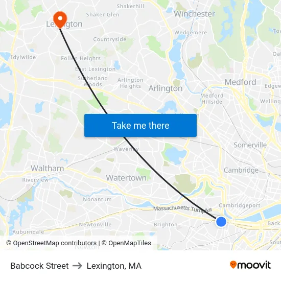 Babcock Street to Lexington, MA map