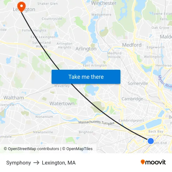 Symphony to Lexington, MA map