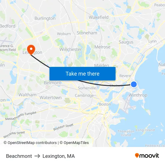 Beachmont to Lexington, MA map