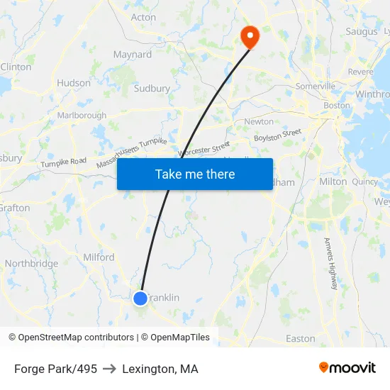 Forge Park/495 to Lexington, MA map