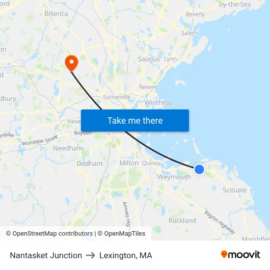 Nantasket Junction to Lexington, MA map