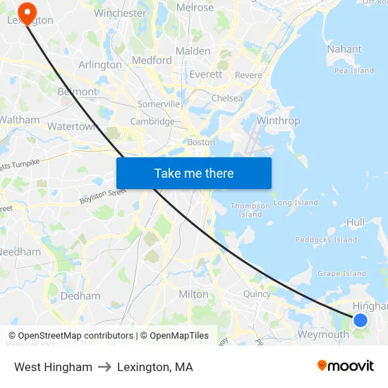 West Hingham to Lexington, MA map