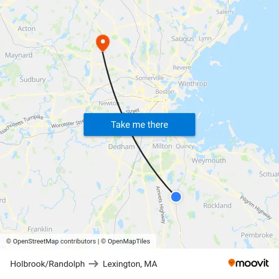 Holbrook/Randolph to Lexington, MA map