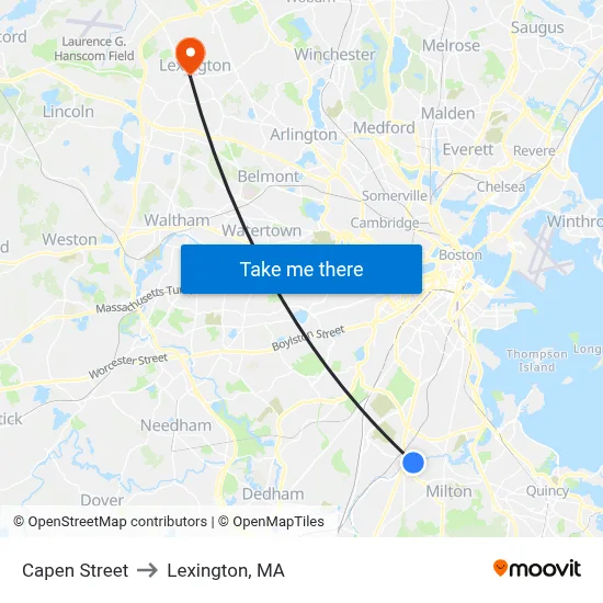 Capen Street to Lexington, MA map
