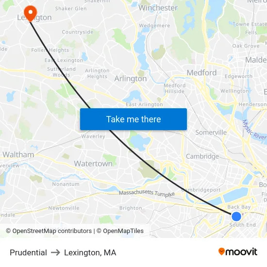 Prudential to Lexington, MA map
