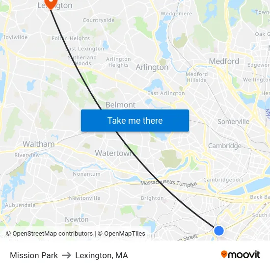 Mission Park to Lexington, MA map