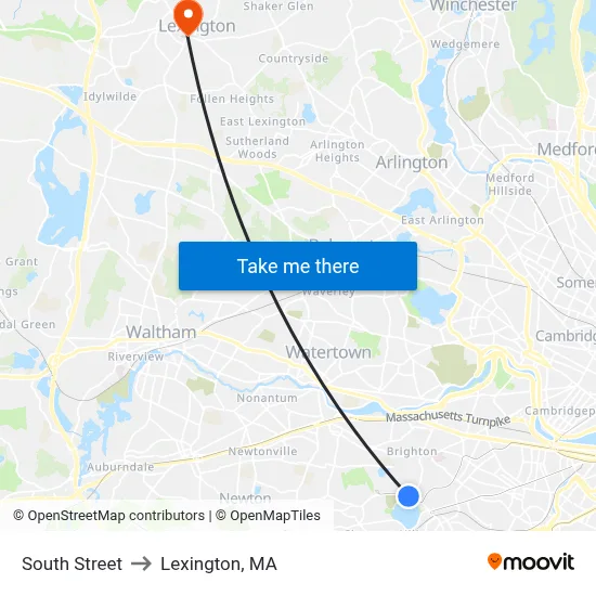 South Street to Lexington, MA map