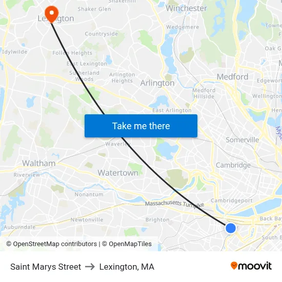 Saint Marys Street to Lexington, MA map