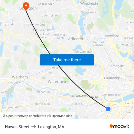 Hawes Street to Lexington, MA map