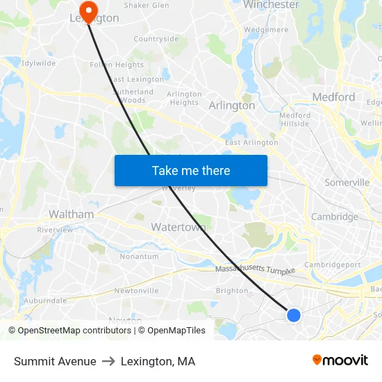Summit Avenue to Lexington, MA map