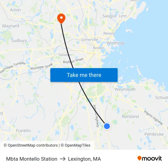 Mbta Montello Station to Lexington, MA map