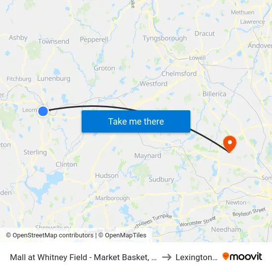 Mall at Whitney Field - Market Basket, Leominster to Lexington, MA map