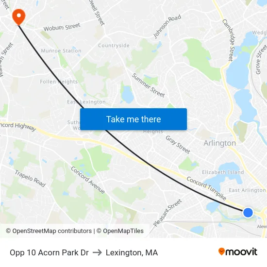 Opp 10 Acorn Park Dr to Lexington, MA map