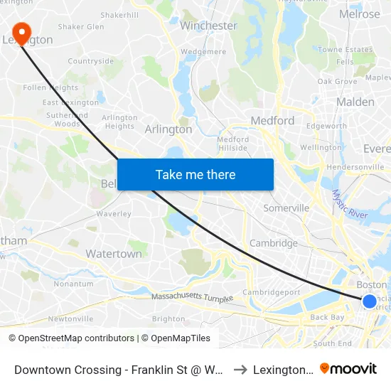 Downtown Crossing - Franklin St @ Washington St to Lexington, MA map