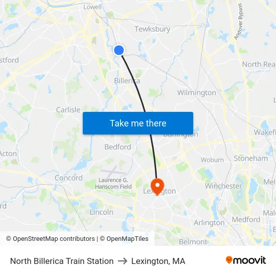 North Billerica Train Station to Lexington, MA map