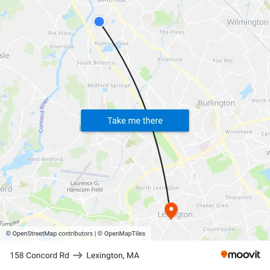 158 Concord Rd to Lexington, MA map