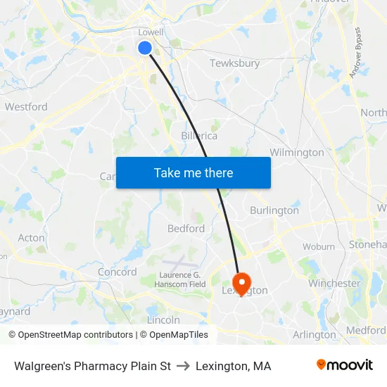 Walgreen's Pharmacy Plain St to Lexington, MA map