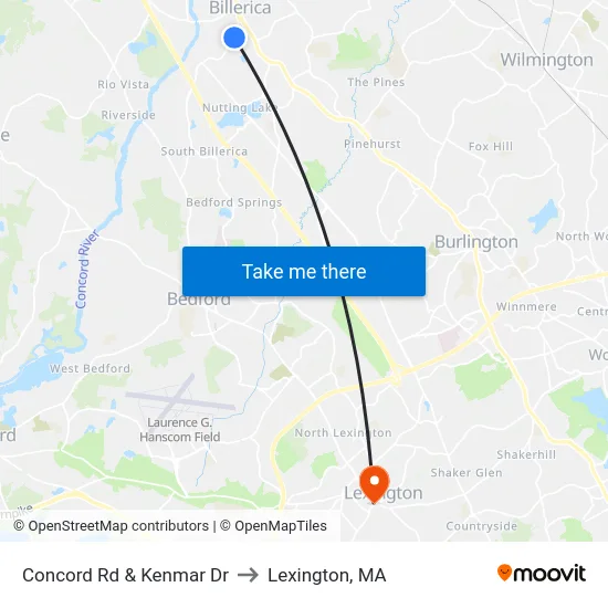 Concord Rd & Kenmar Dr to Lexington, MA map