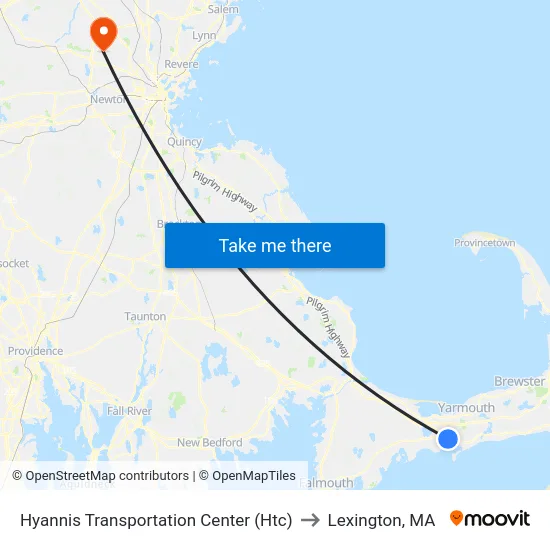 Hyannis Transportation Center (Htc) to Lexington, MA map