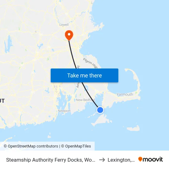 Steamship Authority Ferry Docks, Woods Hole to Lexington, MA map