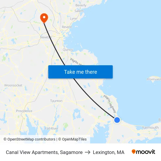 Canal View Apartments, Sagamore to Lexington, MA map