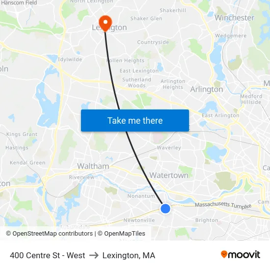 400 Centre St - West to Lexington, MA map
