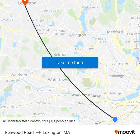 Fenwood Road to Lexington, MA map