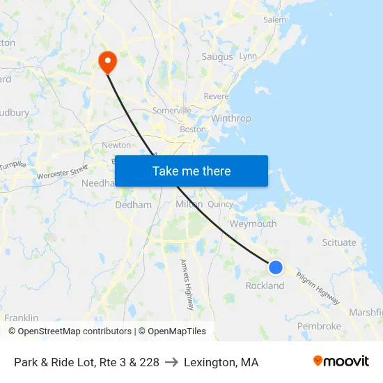 Park & Ride Lot, Rte 3 & 228 to Lexington, MA map